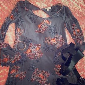 Grey blue floral boho dress